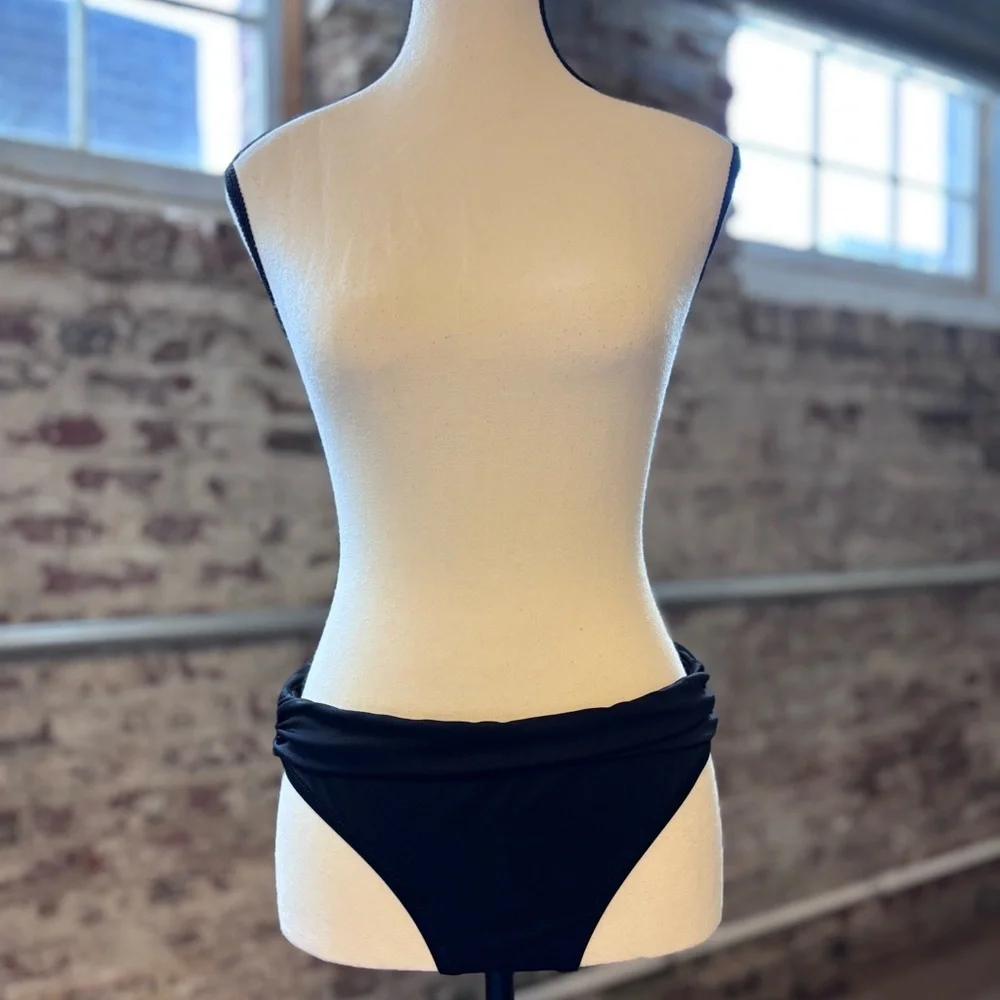 J.Crew Bikini Bottoms Swim Separates Size Small Black Fold Over Waistband